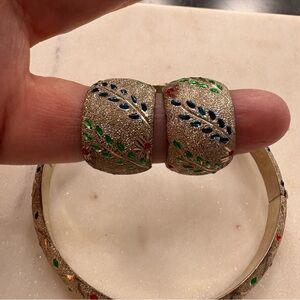 Sterling Silver and Multicolor Bangle and Earrings Set